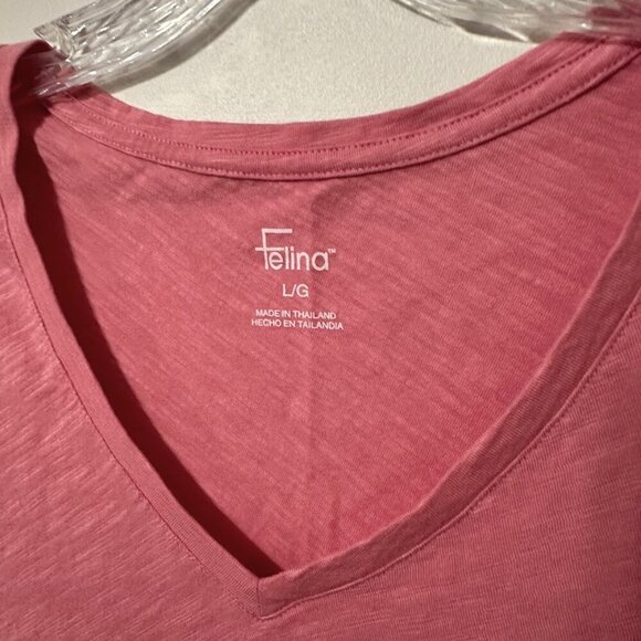 Felina Pink V-Neck Short Sleeve Tshirt - Size Large - Picture 2 of 3